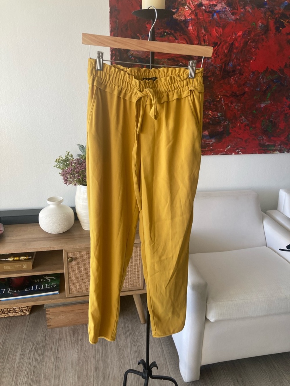 Zara Mustard Yellow Paperbag Waist Drawstring Pants